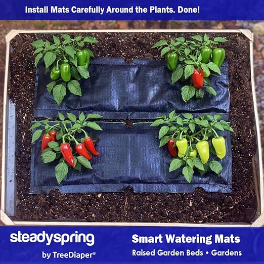 SteadySpring® Smart Watering Garden Mat for Raised Garden Beds 30-Day Irrigation Auto Refills with Rain for Gardens Tomato Plants Flowers (2-Pack)