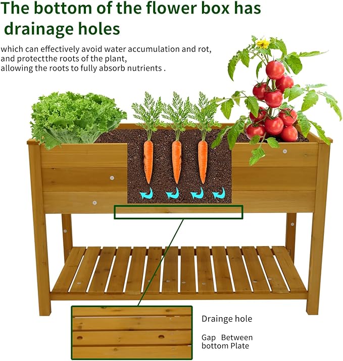 Raised Garden Bed Planter Box with Legs &amp Storage Shelf Wooden Elevated Vegetable Growing Bed for Flower/Herb/Backyard/Patio/Balcony 48.5x30x24.4in