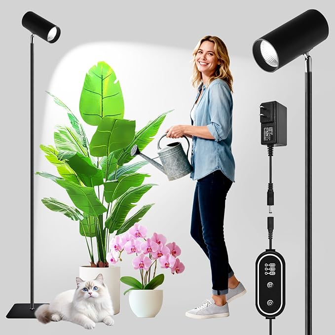 30W Full Spectrum Grow Light Daylight 5000LM High PPFD&ampCRI COB LED Floor Lamp with 6/8/12H Timer Adjustable Height (28-83) &amp Angle Grow Lights for Indoor Plants Succulents &amp Flowers