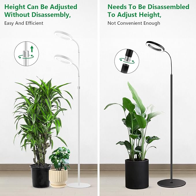 Floor Grow Lights for Indoor Plants Full Spectrum Plant Light with 68 Stand for Growing Large Tall Plants White Halo Grow Lamp with 6/12/16H Timer 3 Light Modes 5 Dimming