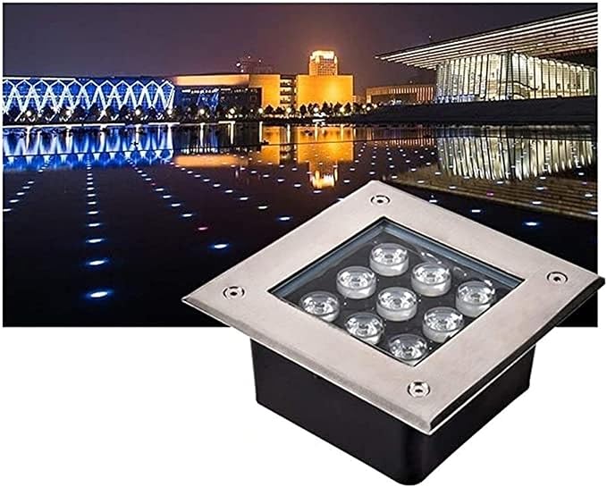 Outdoor LED Spotlight - Square Buried Lamp 9W LED Recessed Garden Spotlights IP65 Waterproof LED Beam Spotlight for Decks Stairs Pathways Lawn Landscape Lighting(Green Light12V)