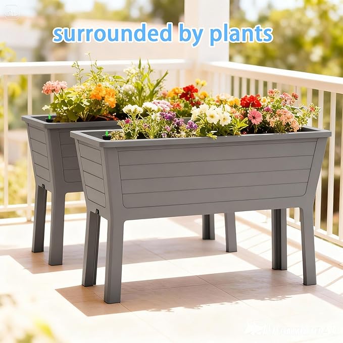 2-Pack 26.5 Gallon Elevated Raised Garden Bed 44 Large Planter Box Sturdy Resin Weather-Resistant Planting Container for Vegetables Herbs &amp Flowers Ergonomic Raised Bed for Patio Balcony (Ta