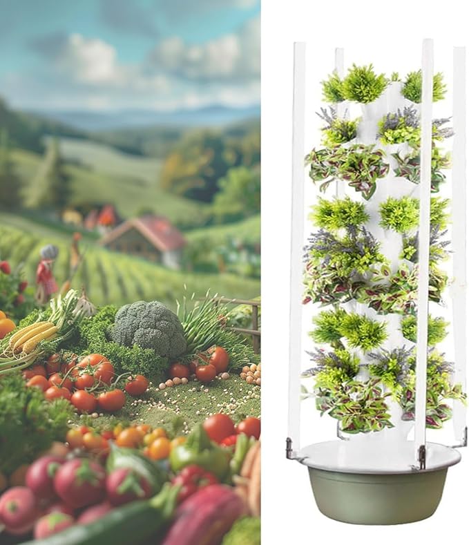 Hydroponics Tower Vertical Growing System Kit Indoor Garden Planter Herb Garden with LED Grow Light and Water Pump Vertical Planter Germination Kit for Fruits Vegetables7Layer