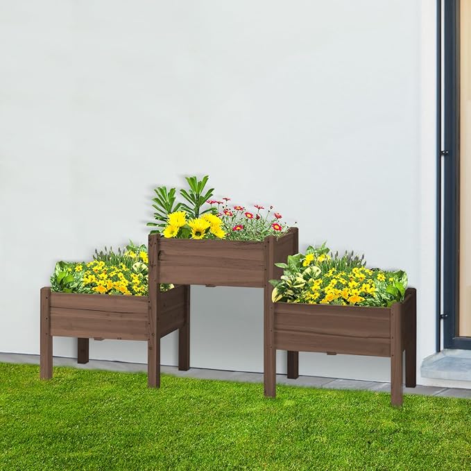Raised Garden Bed with 3 Planter Boxes