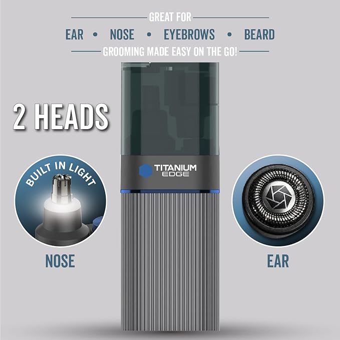 Microtouch Titanium Edge Ear &amp Nose Trimmer – Dual Rotary Blade Heads with Light – Water Resistant – Travel Friendly – Durable Design – Titanium Coated Blades for Precise Comfortable Grooming