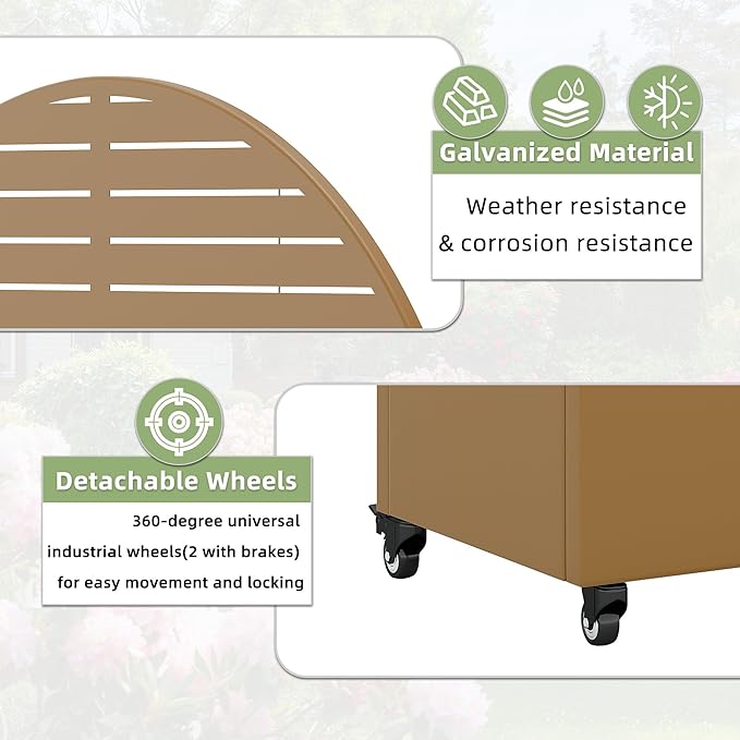Casaphoria Metal Raised Garden Bed with Trellis and Wheels 72x47x16 Arched Planter Box for Climbing Plants Vegetables &amp Vines Features Drainage Holes and Privacy Screen (Brown-Louvered)