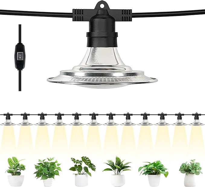 Outdoor LED Grow Lights Waterproof String Plant Growing Light 41 FT Full Spectrum Growth Light Suitable for Garden Farm Flower Seedling Greenhouse Grow Light (12 Lights)