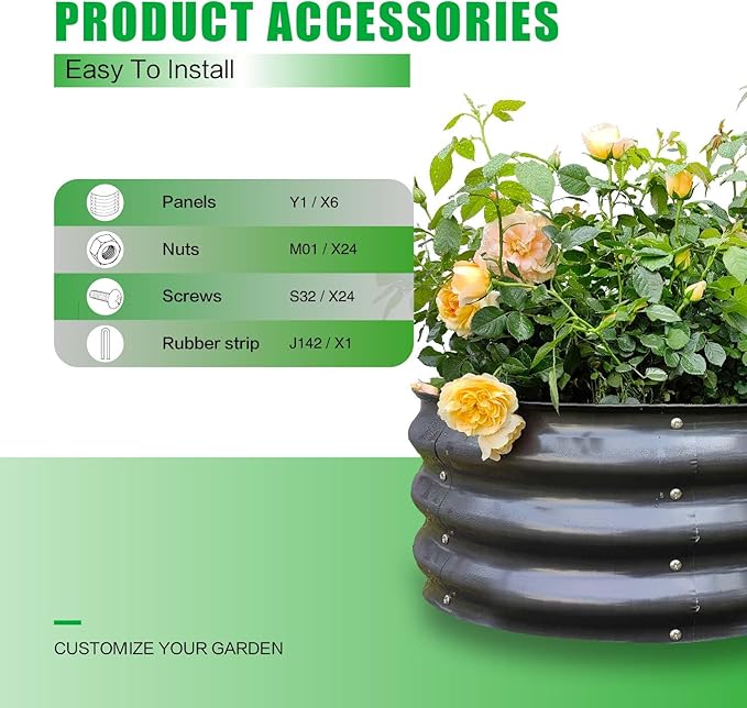 GrowHaus 2Pack 2x2x1FT Galvanized Raised Garden Bed Planter Boxes Outdoor Round Metal Garden Beds for Planting Vegetables Flowers Herbs Dark Gray