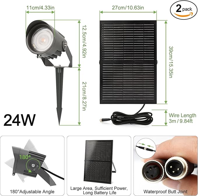 Solar-powered landscape spotlight ultra-bright solar light for outdoor use IP67 waterproof remote control with 3 light colors and adjustable brightness suitable for gardens and courtyards 2-Pack
