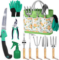 Gardening Tools - 10 Piece Heavy Duty Gardening Hand Tools Stainless Steel Garden Tools with Wooden Handle Storage Garden Bag Gardening Gifts for Women and Men