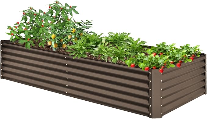 8x4x1.5 ft Galvanized Raised Garden Bed Outdoor Planter GBoxes Large Metal Planter Box for Gardening Vegetables Fruits FlowersBrown
