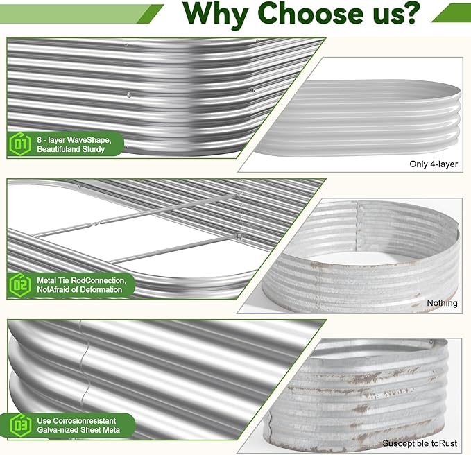 3 Pack Corrugated Galvanized Steel Raised Garden Bed Outdoor Metal Above Ground Garden Bed for Vegetables and Flowers Raised Beds for Gardening-3x2FT