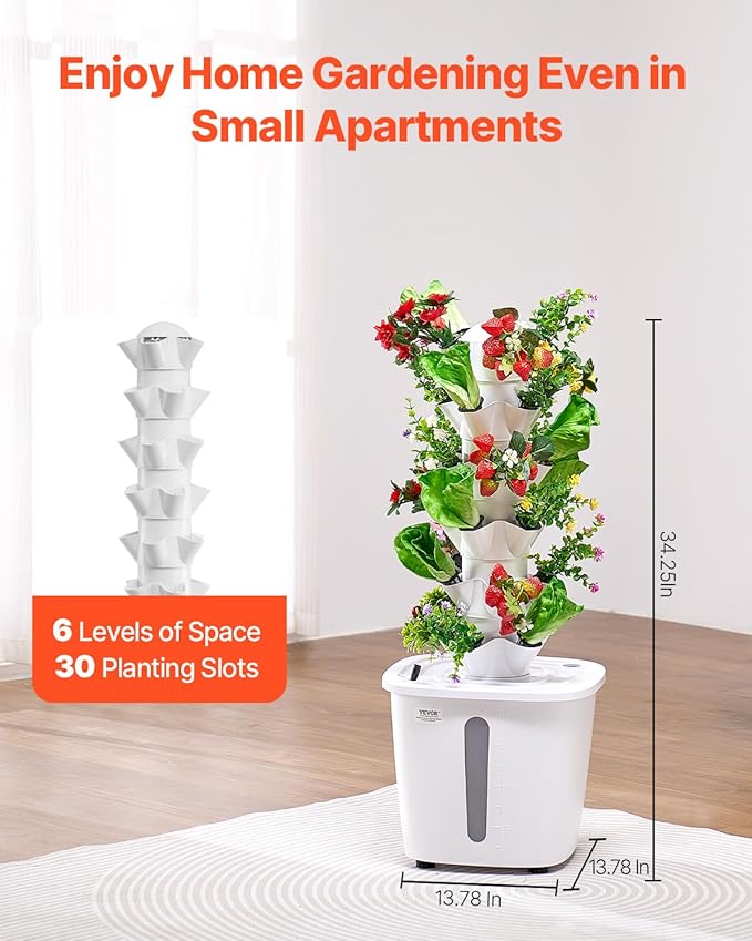 VEVOR Hydroponic Growing System 30 Pods Vertical 6 Tiers Hydroponic Tower Home Hydronic Garden with Water Pump &amp Timer Water Circulation Plants Germination Kit for Indoor Herbs Fruits &amp Veg