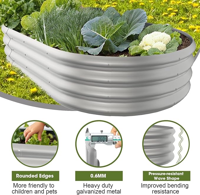 5x3x1ft Oval Galvanized Raised Garden Bed Outdoor 9-in-1 Large Metal Modular Planter Box Raised Beds for GardeningVegetablesFruitsFlowers &amp Herbs (Silver)