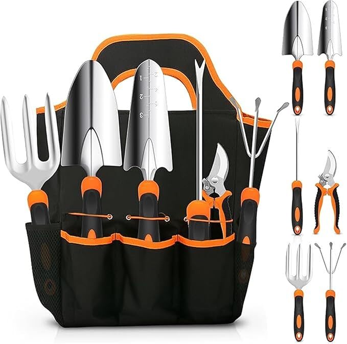 Garden Tool Set Stainless Steel Heavy Duty Gardening Tool SetNon-Slip Rubber Grip Tool Organizer Ideal Outdoor Hand Gardening Tools for Women