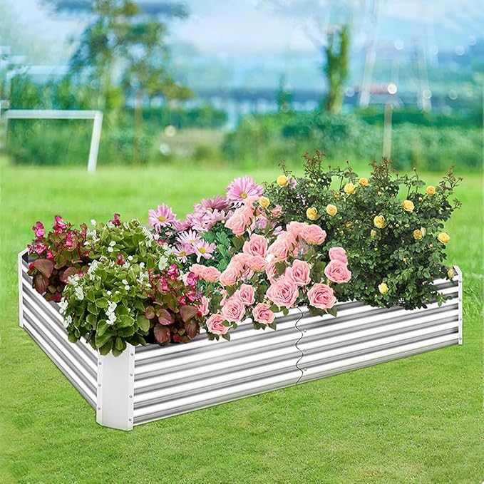 Galvanized Raised Garden Bed Kit 6×3×1ft Planter Box for Outdoor Gardening and Planting Mini Greenhouses with 2 Large Zipper Windows for Vegetables Herb Fruits Flower Silver