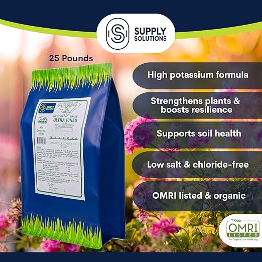 Supply Solutions Sulfate of Potash 0-0-50 - Organic Potash Fertilizer - Suitable for Fertigation Drip Systems Foliar Hydroponics Greenhouse Use - Ideal for Flowers Fruits Gardens (25 Pounds)