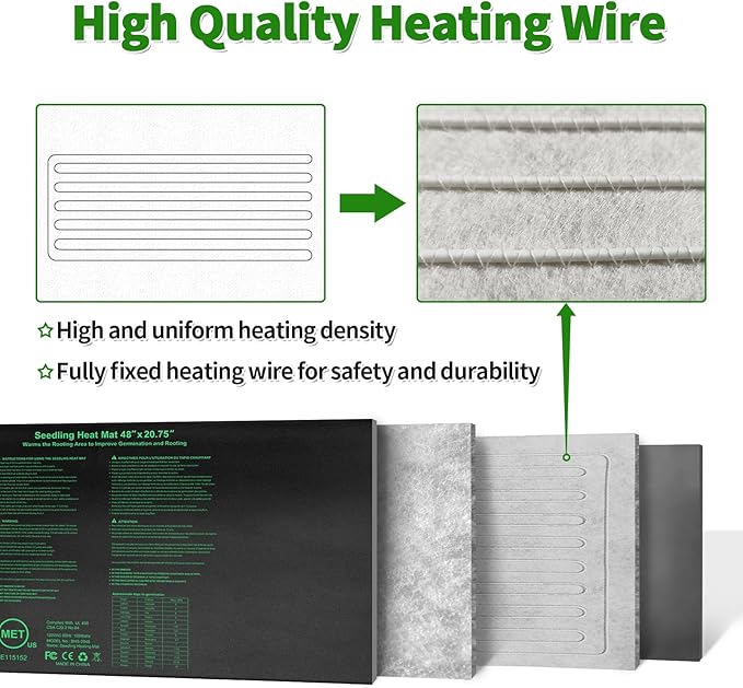 Seedling Heat Mat 48x20.75 UL &amp MET-Certified Waterproof Plant Heating Pad for Germination Hydroponics Brewing Breeding and Greenhouses