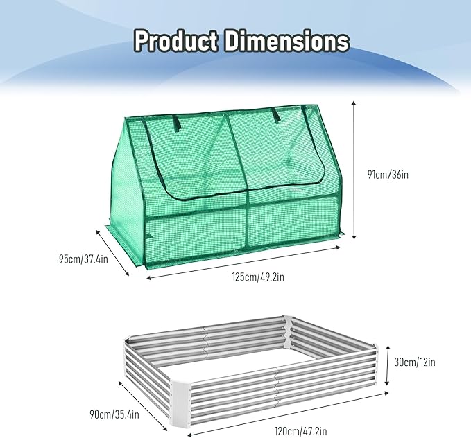 Galvanized Raised Garden Bed with Cover Thicken Metal Planter Box Kit Outdoor Garden Box with 2 Roll-Up Large Screen Windows for Vegetables Flowers Growing (4x3x3 FT)