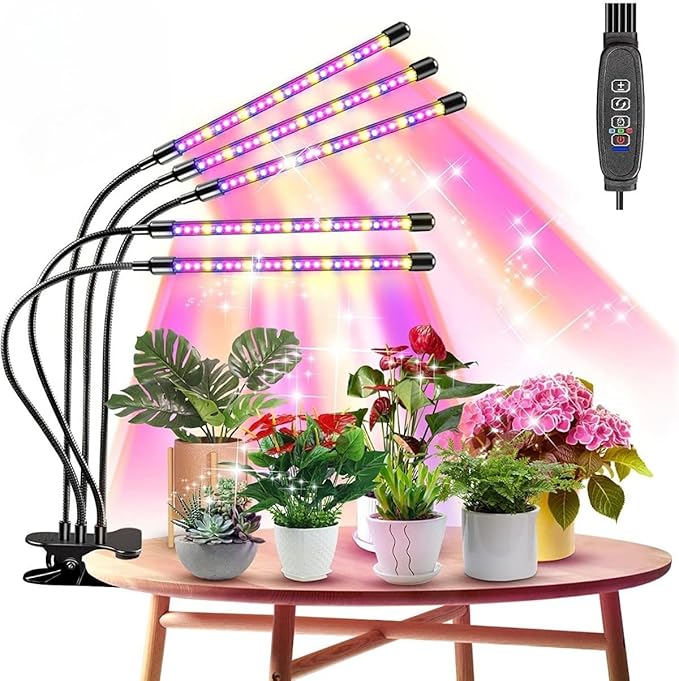 Grow Lights for Indoor Plants Five Head LED Grow Light with Full Spectrum Red White Spectrum for Indoor Plant Growing Lamp Adjustable Gooseneck Suitable for Plant (Five-Head Plant Light)