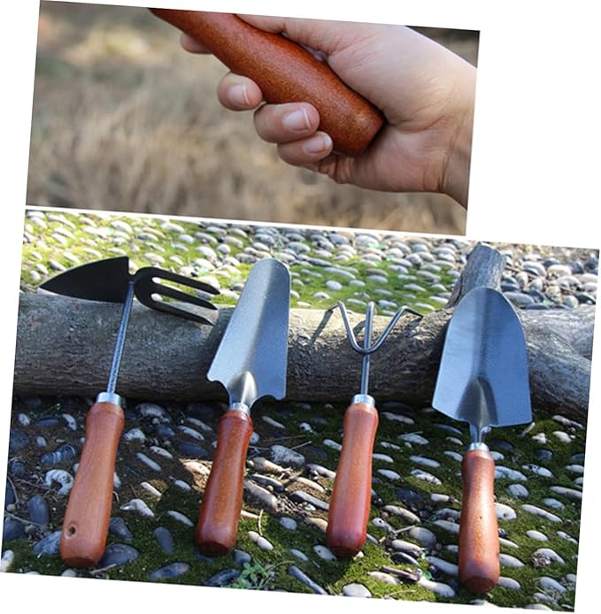 Garden Tools Set Mini Shovel and Iron Spade with Wooden Handle 4pcs Thickened Varnish Coated Hand Tools for Planting and Landscaping in Home Garden