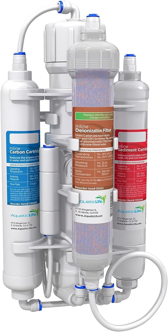 Aquatic Life RO Buddie 4-Stage Reverse Osmosis Deionization Water Filter System RO/DI Filtration Units for Aquarium 50 GPD