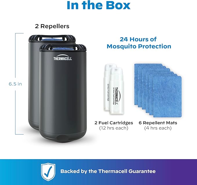 Thermacell Patio Shield Mosquito Repeller (2-Pack Bundle) Includes 24-Hour Refill &amp 6 Repellent Mats Highly Effective Mosquito Repellent for Patio Bug Spray Alternative