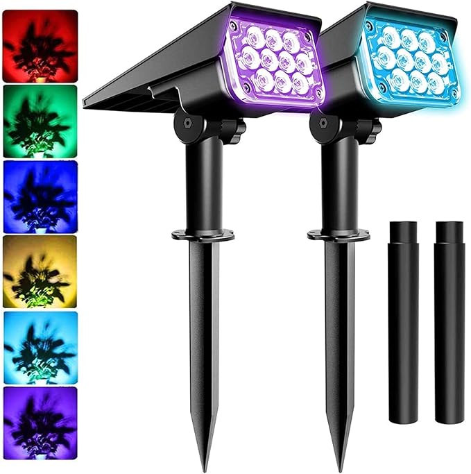LightOutdoor 2PACK Outdoor 3000K/6000k/RGB/GREEN Solar Garden Light IP65 Solar Spotlight for Landscape Path Solar Wall Light
