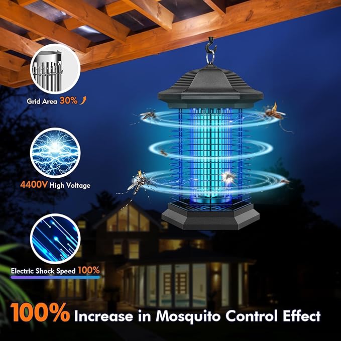 Bug Zapper Outdoor Indoor 18W Power &amp 4400V Instant Grid Mosquito Repellent Insect Control Efficiency Increased 100% 1/2 Acre Coverage Fly Trap for Patio Backyard Home