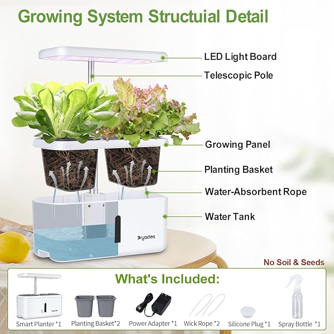 Indoor Garden System 19 Watt LED Growing Light Upgrade 2 Self-Watering Soil-Cultivated Growing Pots Gardening Gifts for Mom Plant Pot for Vegetables Herbs Tomato(No Seeds&ampSoil)