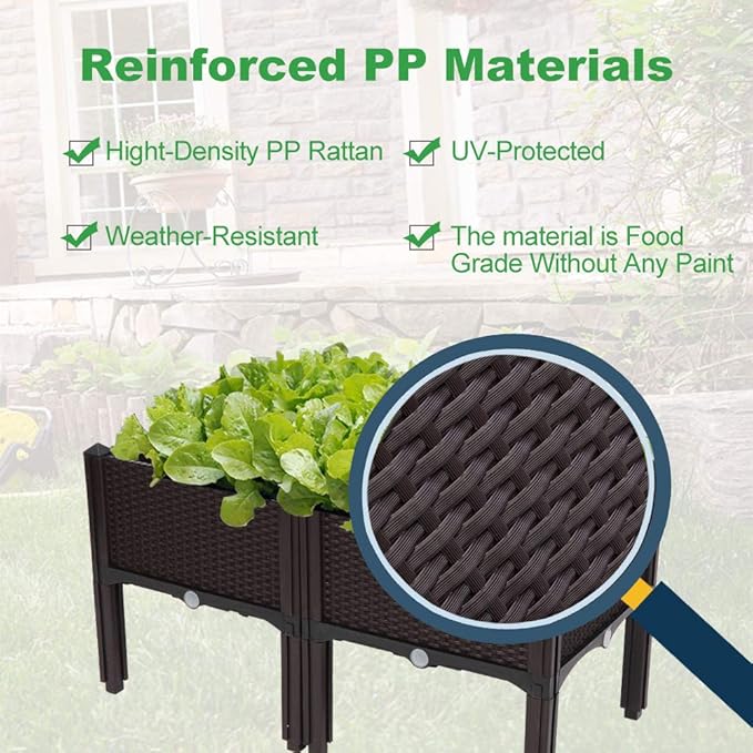 VINGLI Square Raised Garden Bed Self-Watering Plastic Planter for Indoor Outdoor Vegetables Fruits Potato Flowers All Weather (2 Pcs)