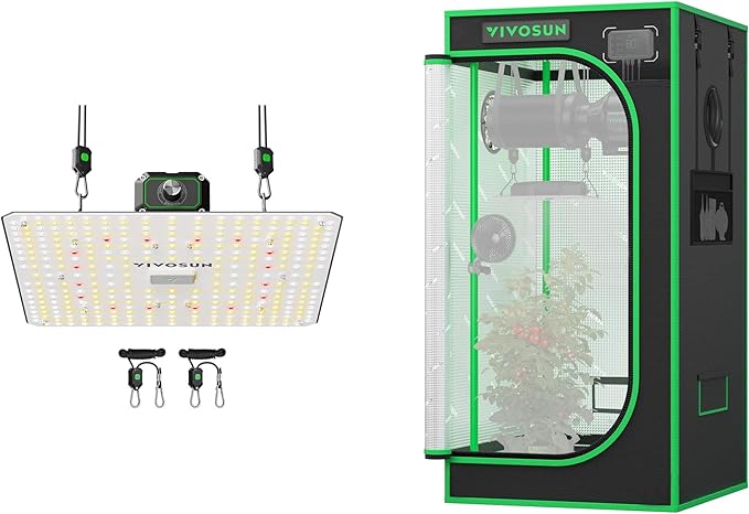 VIVOSUN LumaLight 100W LED Grow Light and P224 24×24×48 PRO Grow Tent with Thick 1 inch Poles Strengthened High Reflective Mylar Oxford Fabric &amp Extra Hanging Bars