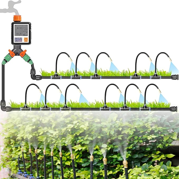 360° Bendable Drip Irrigation Kit Bendable Drip Garden Watering System Automatic Irrigation Equipment Set High Pressure Resistance Smart Timer For Greenhouse Flower Beds Lawn 50m+controller