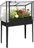 Outsunny Raised Garden Bed with Flip-Up Greenhouse Cover Metal Elevated Garden Bed with Legs and Drainage Hole Outdoor Raised Planter Box for Vegetables Herbs Flowers 39.4 x 18.9 x 52.8 Black
