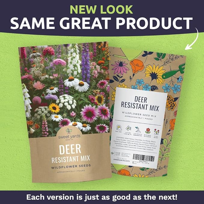 Deer Resistant Wildflower Seed Mixture - Bulk 1 Pound Bag - Over 240000 Deer Tolerant Seeds - Open Pollinated and Non GMO
