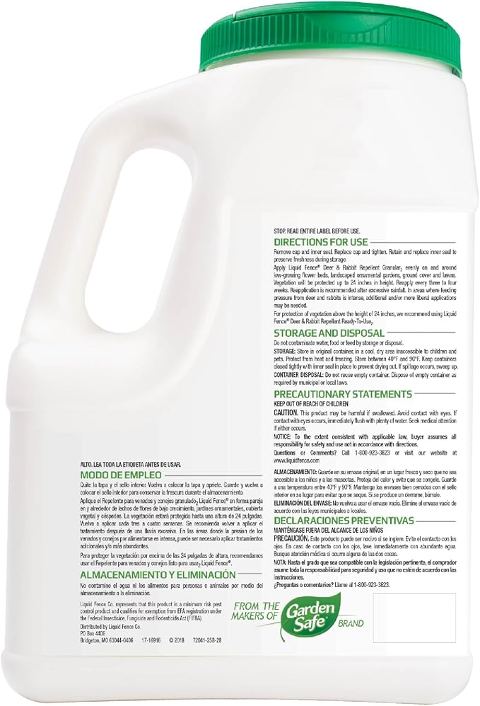 Liquid Fence Deer And Rabbit Repellent Granular 5 Pounds Harmless To Plants And Animals