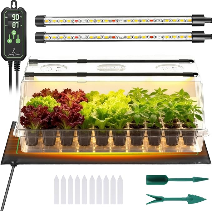 Large Seed Starter Tray with Grow Light and Thermostat Controller Heat Mat 10x 20.75 Heat Mats for Plant Growing68-113°F AdjustableColor Change Grow LightsGermination Trays Kits