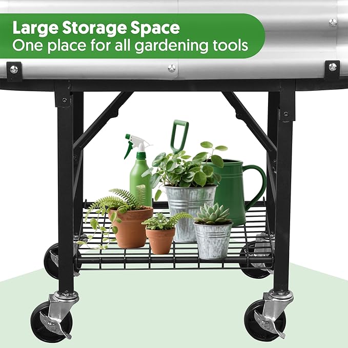 Raised Garden Bed with Legs and Heavy Duty Wheels Self-Watering Planter Box Easy-Install Foldable Stand Galvanized Metal Elevated Wicking Bed with Liner for Indoor Outdoor Gardening