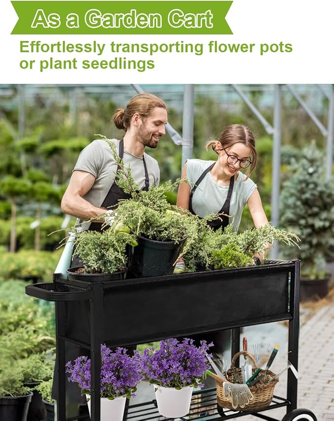 Raised Garden Bed with Legs for Outdoor Plants Standing Elevated Planter Box Cart on Wheels for Vegetables Flower Herb Patio Black