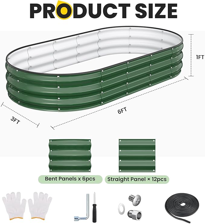 Galvanized Raised Garden Bed 6x3x1 FT Oval Metal Raised Garden Bed Outdoor Planter Box with Open Bottom Rust-Resistant Steel Garden Bed for Vegetables Herbs Flowers Easy Assembly