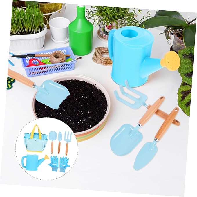 1set Boy Girl Gardening Tool Set Boy Girl Planting Tools Rake Shovel Watering Can and Storage Bag for Outdoor Fun and Learning Activities