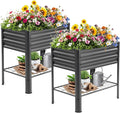 Raised Garden Bed with Legs and Shelf 2pcs 32x20x31.5 Elevated Metal Planter with Legs for Outdoor Vegetables and Herbs Standing Raised Beds for Balcony Patio Lawn and Backyard
