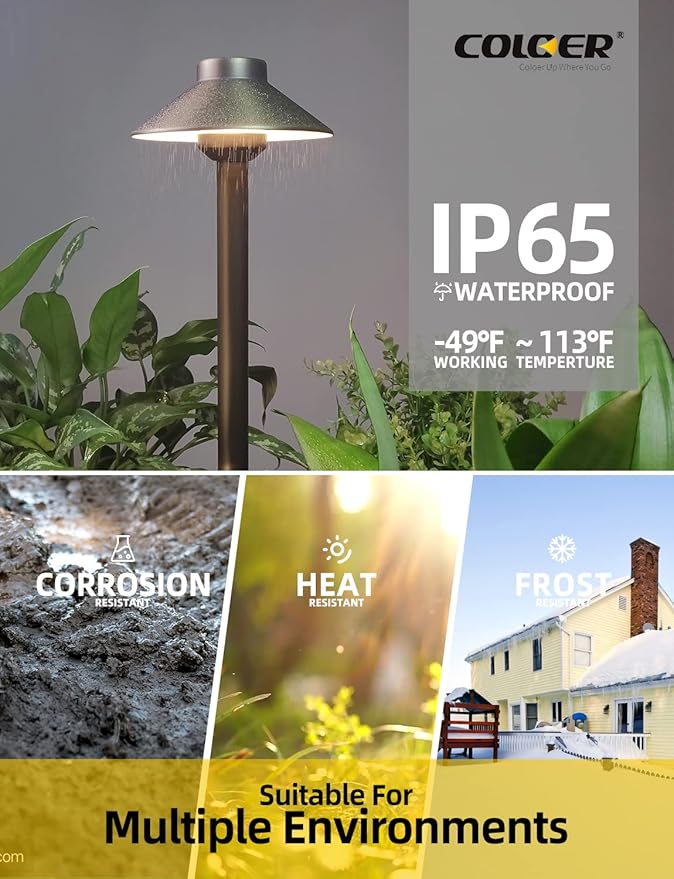 COLOER Brass Low Voltage Pathway Lights Outdoor 1-Pack with 2W LED G4 Bulb Garden Path Lights Electric IP65 Waterproof Outdoor Landscape Lighting Wired(602B)