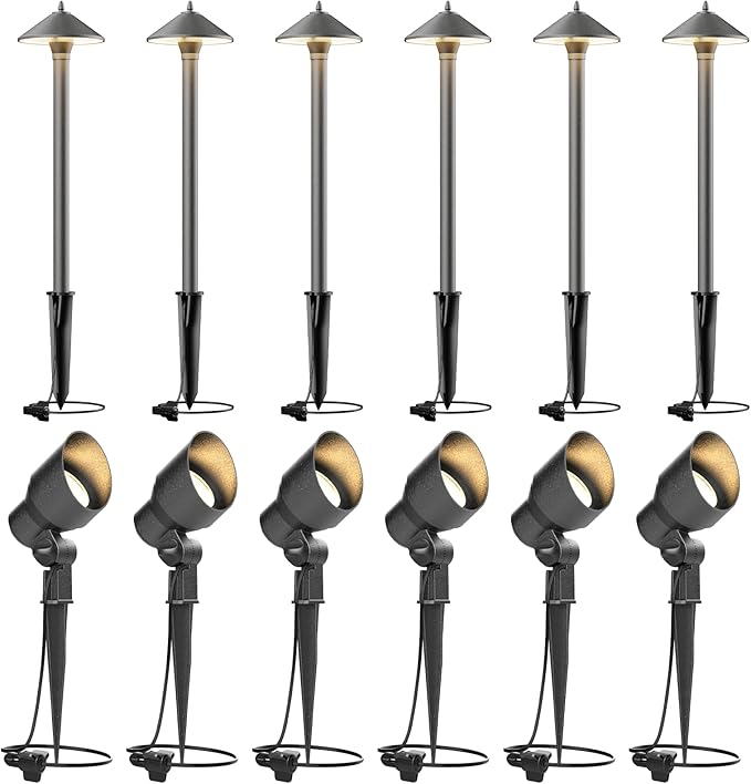 VENUS MANUFACTURING 6 Pack Low Voltage Landscape Spotlight 3W LED &amp 1.2W LED Outdoor Low Voltage Path Lights 2700K Warm White 40 Lumen 6Pack