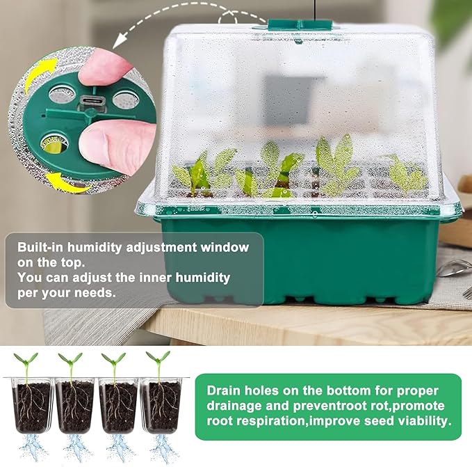 FINEST+ Seed Starter Tray with Heat Mat and Grow Light5 Pack Seedling Starter Trays with Time ControllerSeedling Starter Tray with Adjustable BrightnessSeed Starting Kit with Adjustable Humidity