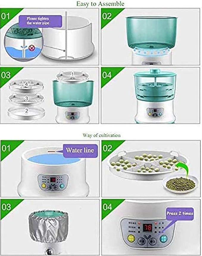 Bean Sprouts Machine Large Capacity Automatic Intelligent Germination Machine PTC Temperature Controller 360 Degree Sprinkler