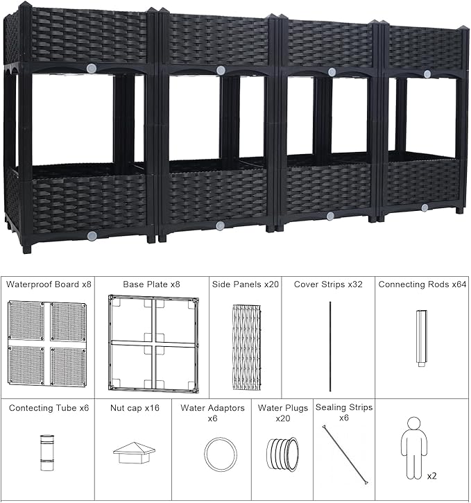 Outdoor Planting Box Double-Layer Planting Bed Garden Bed with Flower Rack for Growing Flowers Vegetables Tomatoes and Herbs – Perfect for Garden Patio Balcony (Double Black Large)