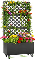 72 Metal Planter Box with Trellis Tall Outdoor Planter Box Raised Garden Bed on Wheels for Climbing Plants Outdoor Flower Planter with Drainage &amp Lockable Casters