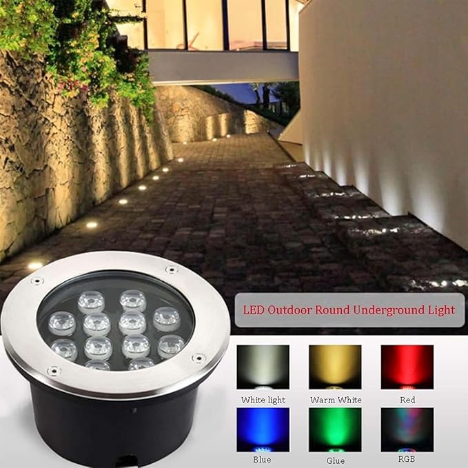 Outdoor Buried Lights Ground LED Landscape Lights IP66 Waterproof Recessed Ground Spotlight Round LED Underground Light for Garden Patio Fence Lawn Deck LiWhite-24W