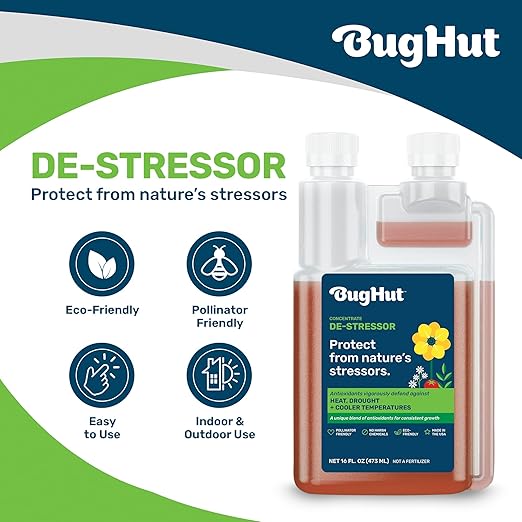 BugHut De-Stressor Plant Food - Natural Antioxidant for Healthy Growth and Protection - Liquid Antioxidant for Indoor and Outdoor Plants Flowers Vegetables - 16 fl oz Makes 63 gallons
